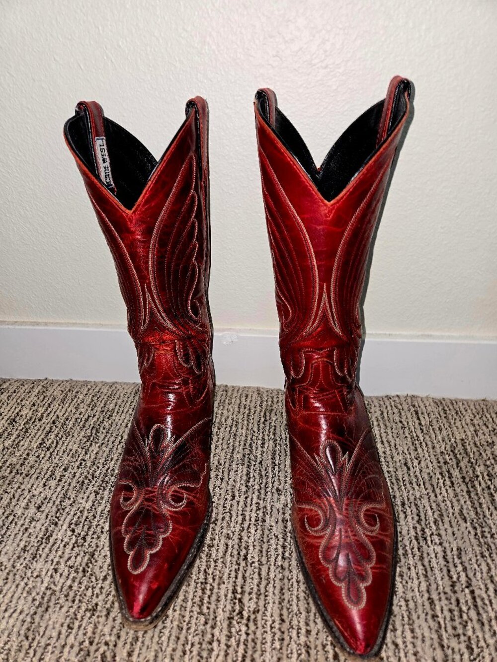 Vintage 1990's Code West Deep Red Cowgirl Boots size 9M